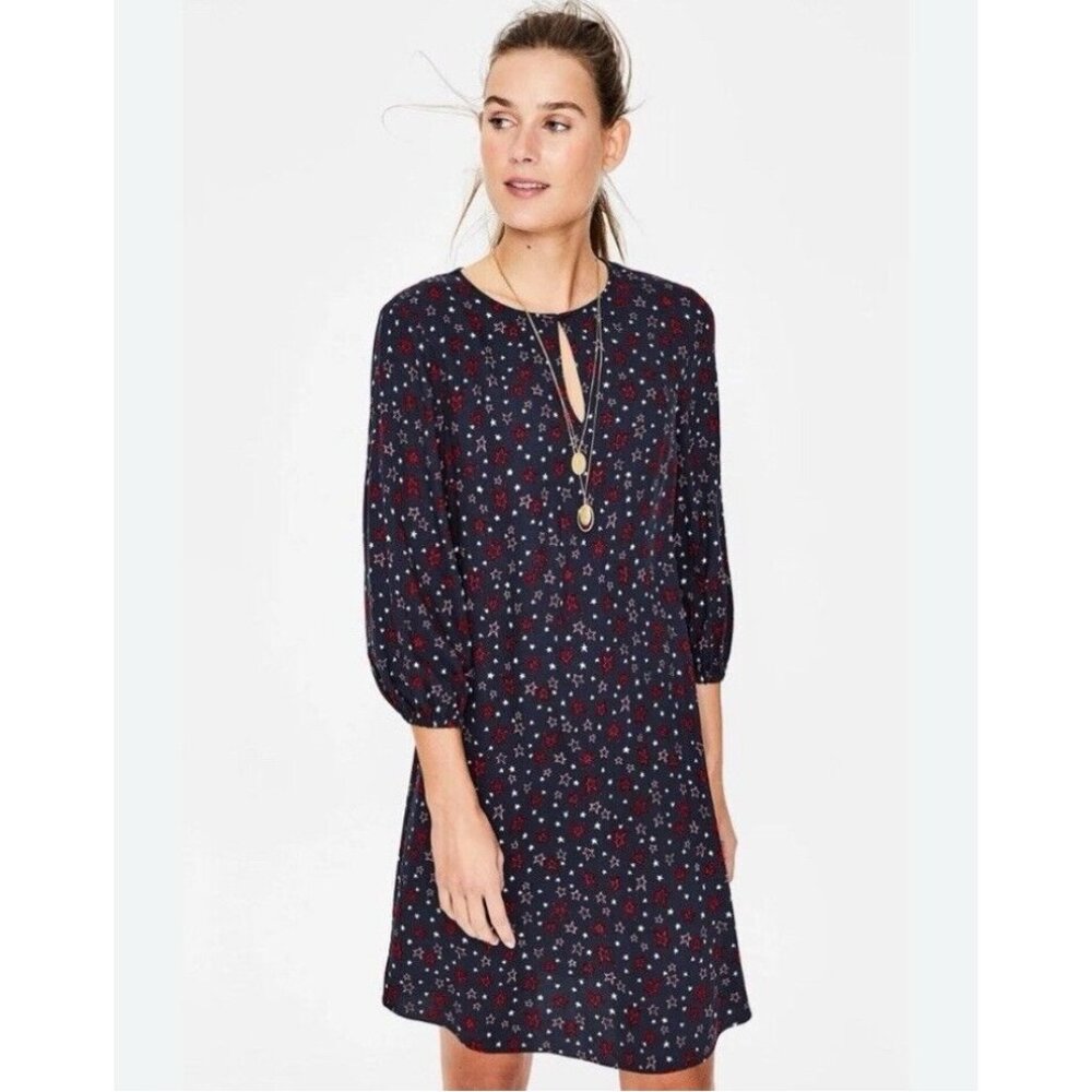 Boden Womens Star Print Vanessa Dress Size 14 Sheath Shift 3/4 sleeve